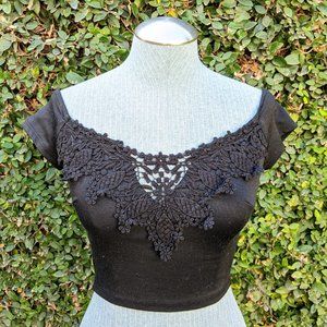 Black Crop Top with Lace Overlay
